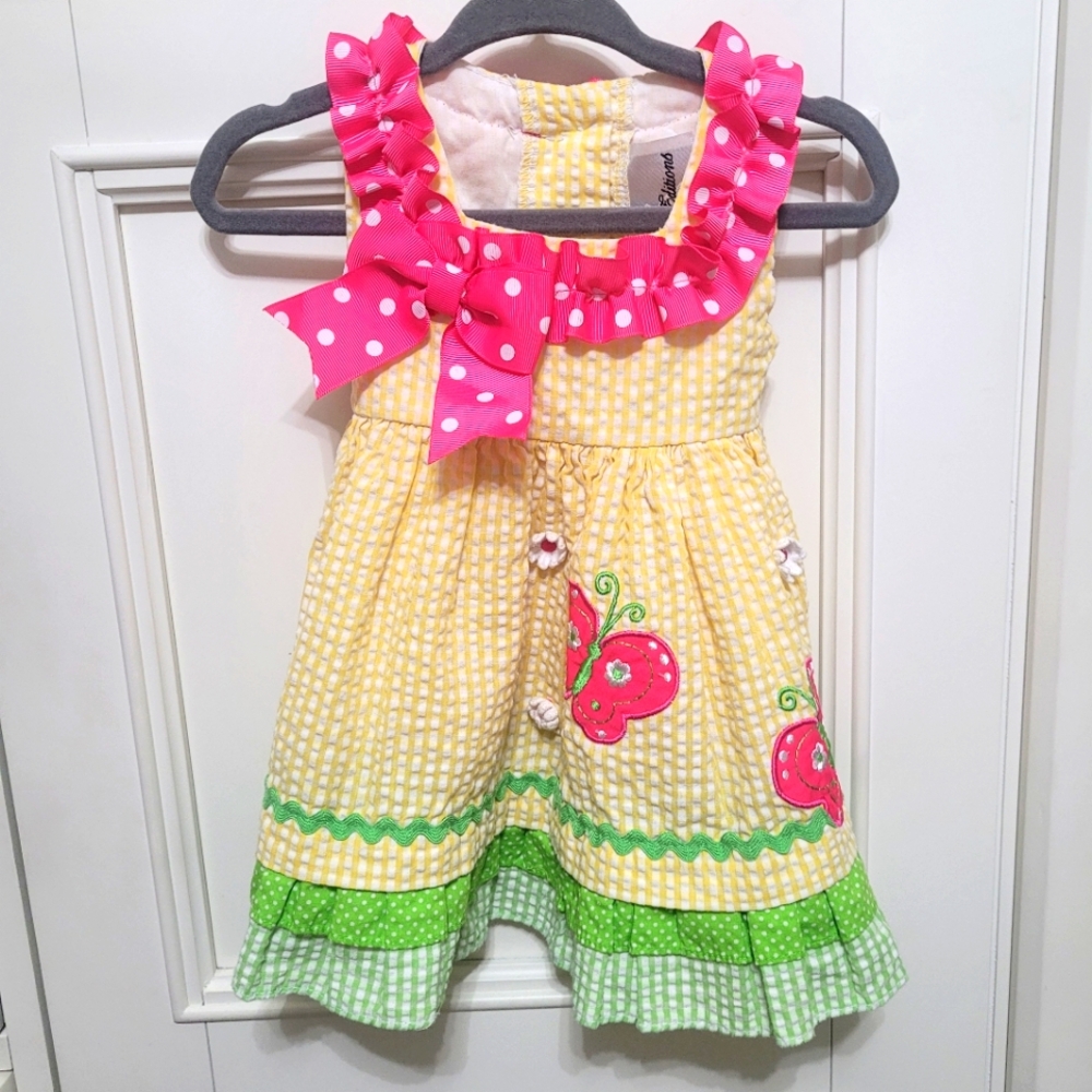 💥3/$24 Rare Editons Yellow‎ Seersucker Dress With Butterfly Detail